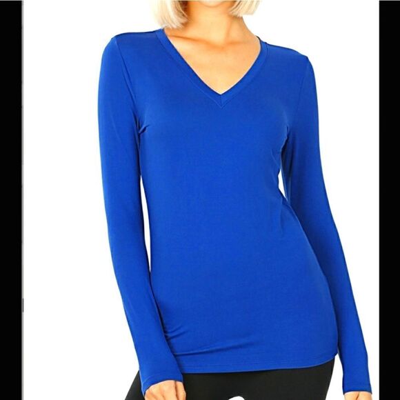 NWT Zenana Signature Royal Blue Long Sleeve Tee 1X - Picture 1 of 7